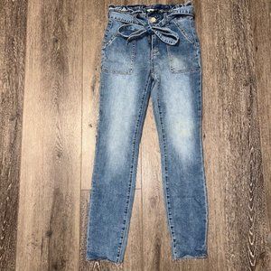Ashley Mason Ladies Juniors Paper Bag Blue Jeans Skinny Size 5 Raw Ankle Hem